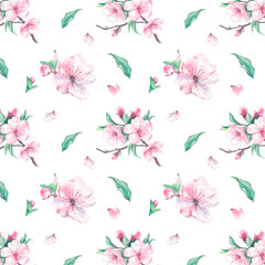 watercolor seamless pattern pink flowers