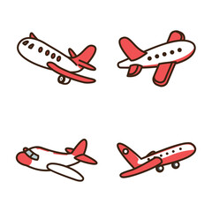 Set of Little Plane Airplane Aircraft Transportation Travel in Airport Flying in the Sky