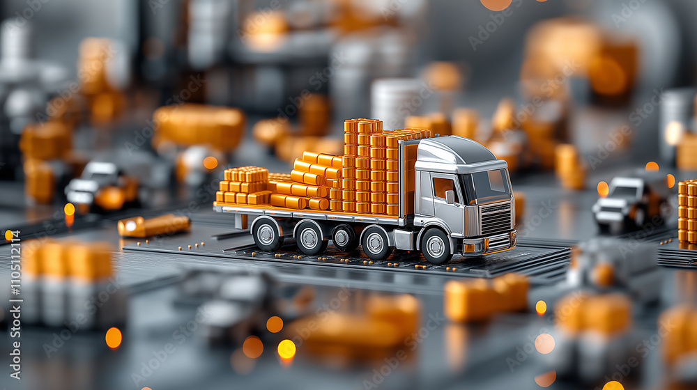 Aufkleber detailed 3D image of truck loading products in warehouse setting