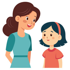 girl conversation with mother cartoon illustration