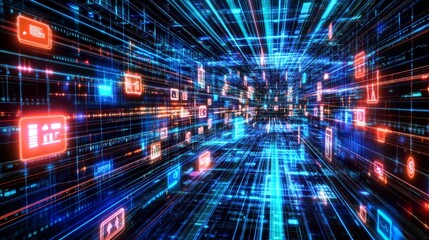 Obraz premium Digital Data Stream Futuristic Technology Tunnel Abstract Network Background