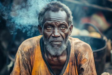 Obraz premium Unhappy Poor african man on street. 