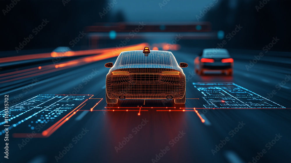 Aufkleber futuristic car with digital interface on highway at night