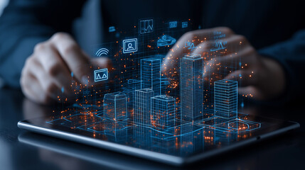 close up of designer interacting with digital transportation system