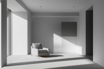 Fototapeta premium chair is sitting in a room with a white wall. The room is empty and has a very clean and minimalist look