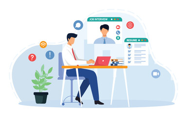 People Searching Job, Recruitment Agency. Hiring employees Concept, Recruitment, Human Resources, Online Interview for web page, banner, presentation, social media. Vector illustration.
