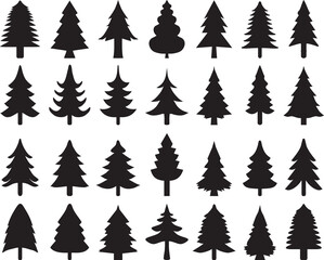 Fototapeta premium Christmas tree icons, black silhouettes 