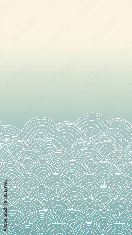 Poster elegant and soothing abstract green wave patterns with gentle flowing lines and curves ideal for use