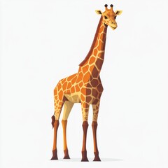 Obraz premium A stylized illustration of a tall, elegant giraffe with brown and yellow patches, standing against a white background.