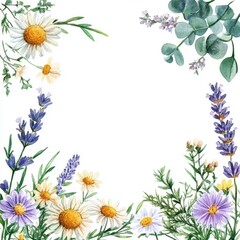 Obraz premium Flowers and Greenery on White Background