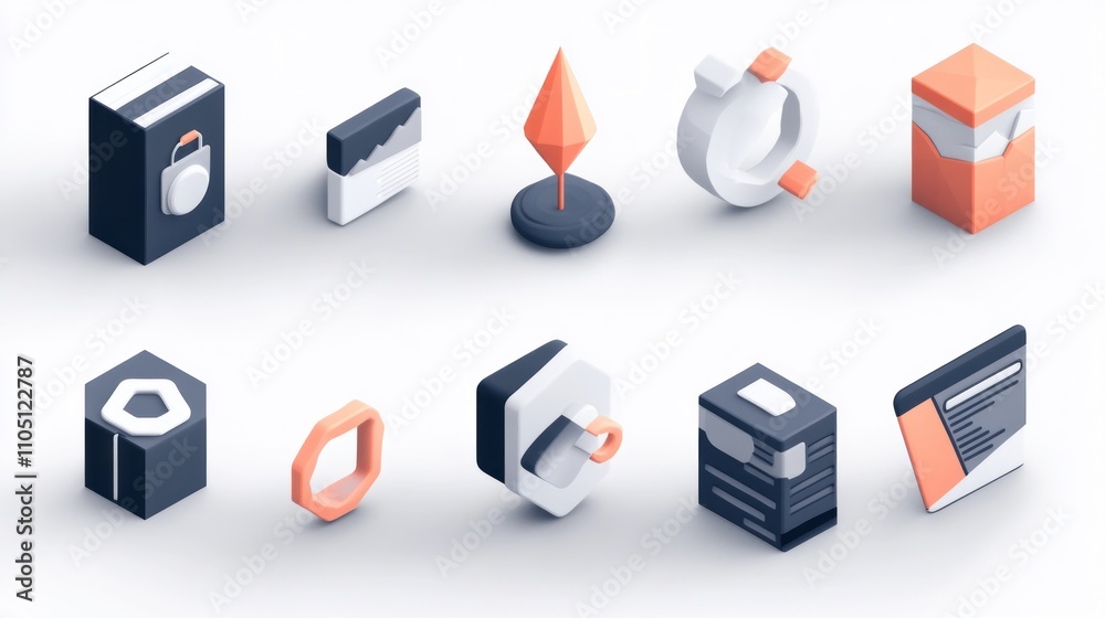 Poster isometric icons representing diverse digital concepts