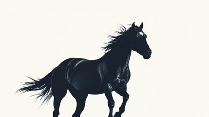 Black Horse Running Against White Background