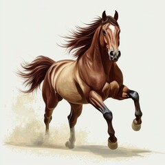 Obraz premium A majestic bay horse running gracefully with flowing mane and spirited energy.