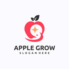 Apple growth logo design template. Nutrition improvement concept. Creative vector symbol.