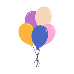 Air balloons in festive bunch, tied with string. Holiday decoration for celebration. Floating helium baloons decor. Ballons bundle rising up. Flat vector illustration isolated on white background © Good Studio