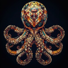 Fototapeta premium An artistic octopus design featuring vibrant colors and geometric shapes, creating a mesmerizing underwater ambiance.