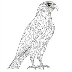 Stylized illustration of a hawk, showcasing a geometric design in black lines on a white background.