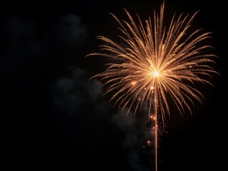 Bright golden firework exploding in the night sky