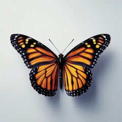 Naklejka premium Stunning close-up of a monarch butterfly showcasing vibrant orange and black wings with delicate white spots.