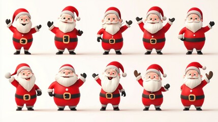 Collection of christmas illustration cute 3D character of funny Santas isolated on transparent or white background 