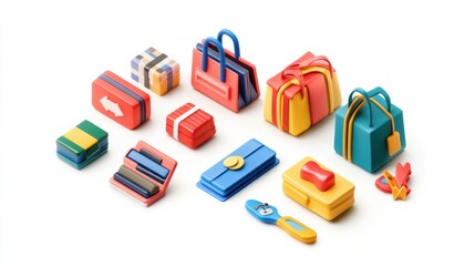 Obraz premium Colorful Bags Boxes and Accessories Collection Display