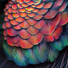 Obraz premium Vibrant close-up of colorful bird feathers displaying a rainbow of iridescent colors.