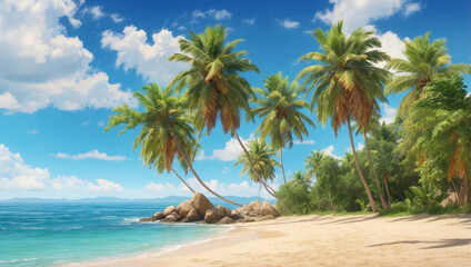 Obraz premium Tropical Beach with Palm Trees