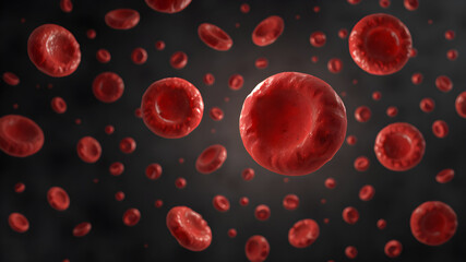 Red blood cells in an artery or blood vessel , flow inside body, medical human health-care. 3D Rendering.Blood cells in motion within an artery.