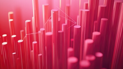 A vibrant 3D graph in shades of red, representing financial growth, with upward-trending bars and connecting lines that illustrate positive market trends.