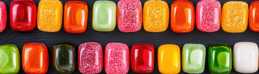 Food sweet snack junk diet concept. Colorful collection of nail polish bottles