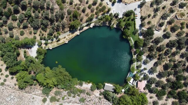 Lake of Zaros Votomos Aerial Orbit View, Psiloritis, Crete, Greece