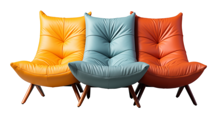 A cozy, modern set of bean bag chairs for a comfortable, casual look in your living room or lounge area. Stylish yet inviting design, isolated on transparent background.