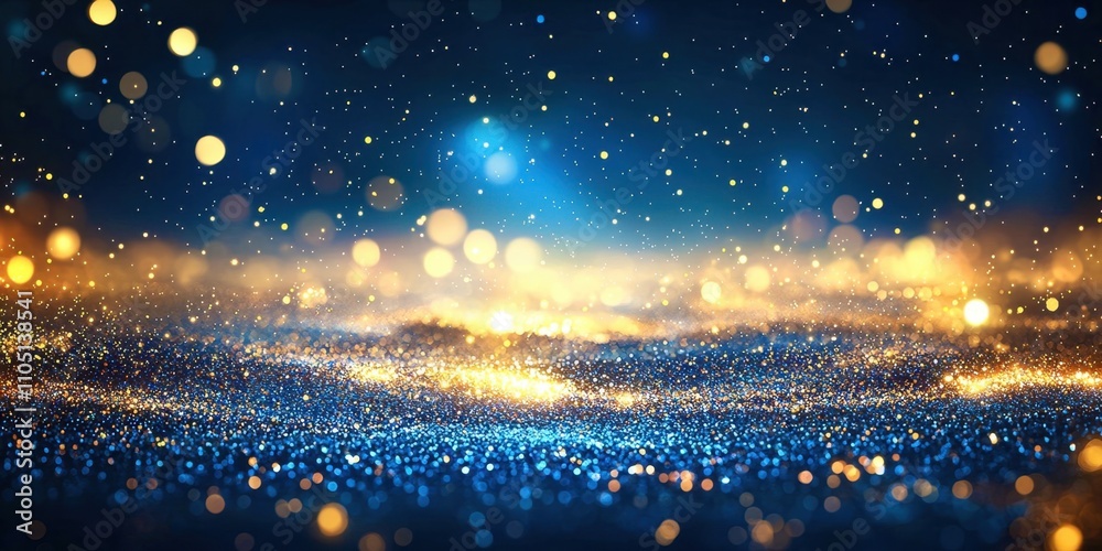 Poster blue and yellow background with a lot of sparkles