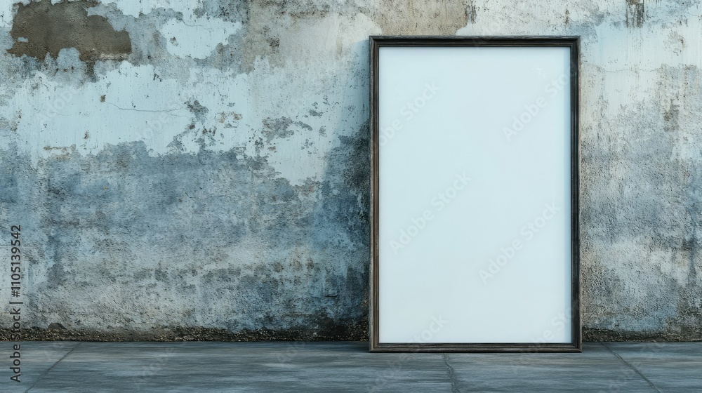 Poster empty poster frame with space for design, placed against a weathered concrete wall, showcasing a mod