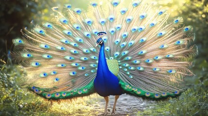 Obraz premium Majestic Peacock Displays Its Brilliant Tail Feathers