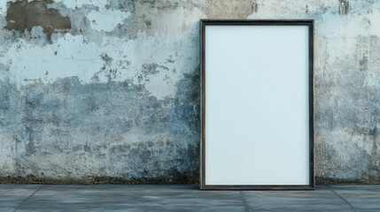 Empty poster frame with space for design, placed against a weathered concrete wall, showcasing a modern urban feel.