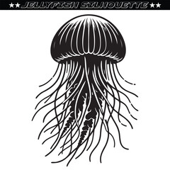 Jellyfish vector. Cartoon black isolated on white background.