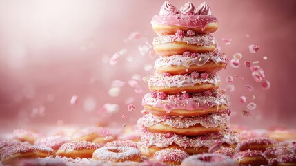 Close-up view of a delicious donut tower sweet indulgence in bakery photography