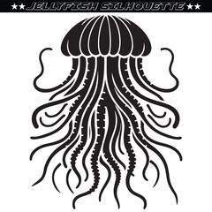 Jellyfish vector. Cartoon black isolated on white background.