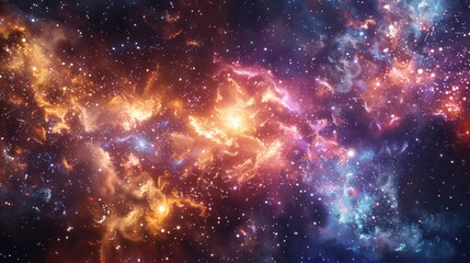 Fototapeta premium Vibrant nebula with cosmic dust and stars.
