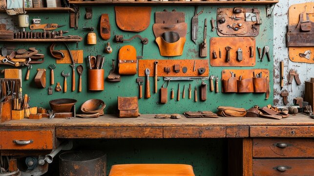 Crafting artisan leather goods traditional cobbler shop local workshop artisan environment close-up view heritage concept