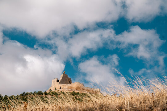View from below of Castrojeriz Castle in Burgos.
