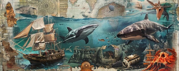 Underwater Adventure with Sharks, Shipwrecks, and Historical Map