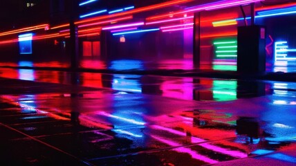 Neon sign is lit up in the rain