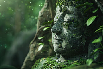 Obraz premium Beautiful greeting card with ancient statue great Buddha to bright holiday composition