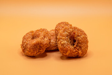 Shrimp donuts on white background