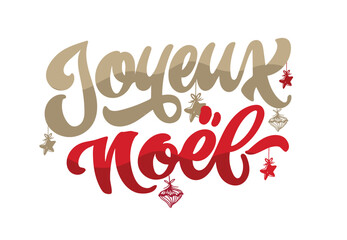 Merry christmas - in french. 100% vector hand drawn doodle file. Lettering quote about winter holidays 2025. Lettering for t-shirt design, mug print, bag print, clothes fashion. 