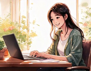 在宅ワークで仕事をする女性