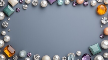 Colorful shiny sparkling jewelry circle stones glitters gems frame background