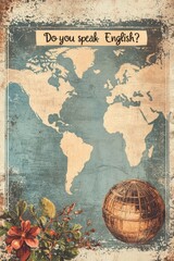 Naklejka premium Celebrate English language day with a vintage world map and globe design. 